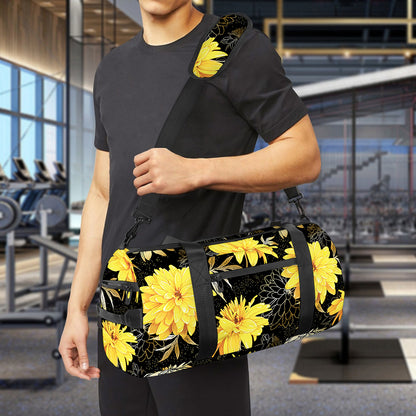 Gold And Yellow Floral Print Gym Bag