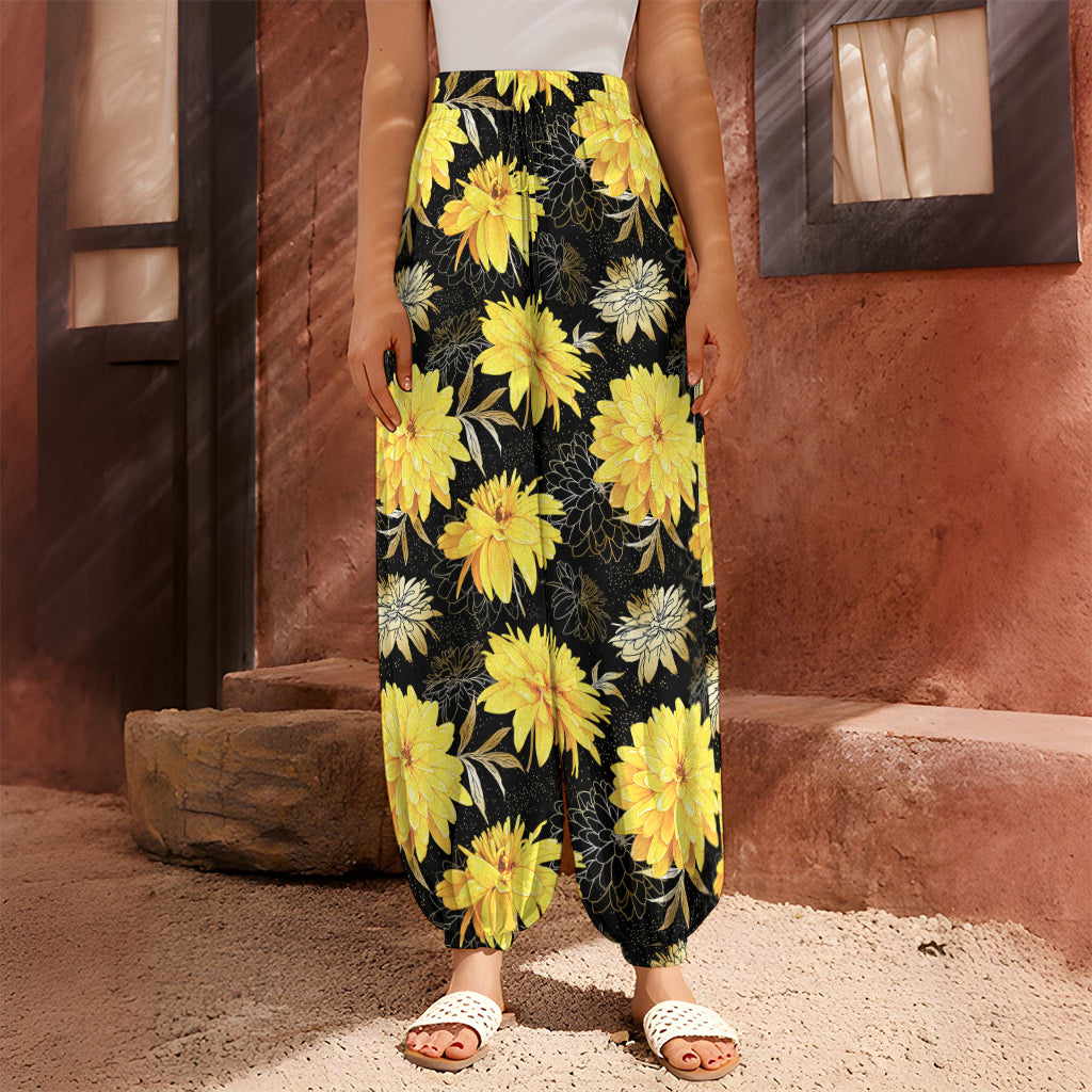 Gold And Yellow Floral Print Harem Pants