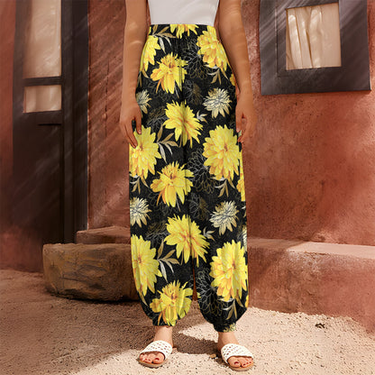 Gold And Yellow Floral Print Harem Pants