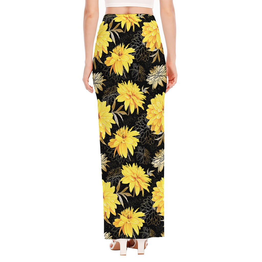 Gold And Yellow Floral Print High Slit Maxi Skirt