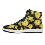 Gold And Yellow Floral Print High Top Leather Sneakers