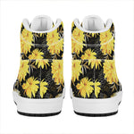 Gold And Yellow Floral Print High Top Leather Sneakers