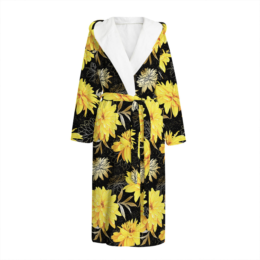 Gold And Yellow Floral Print Hooded Bathrobe