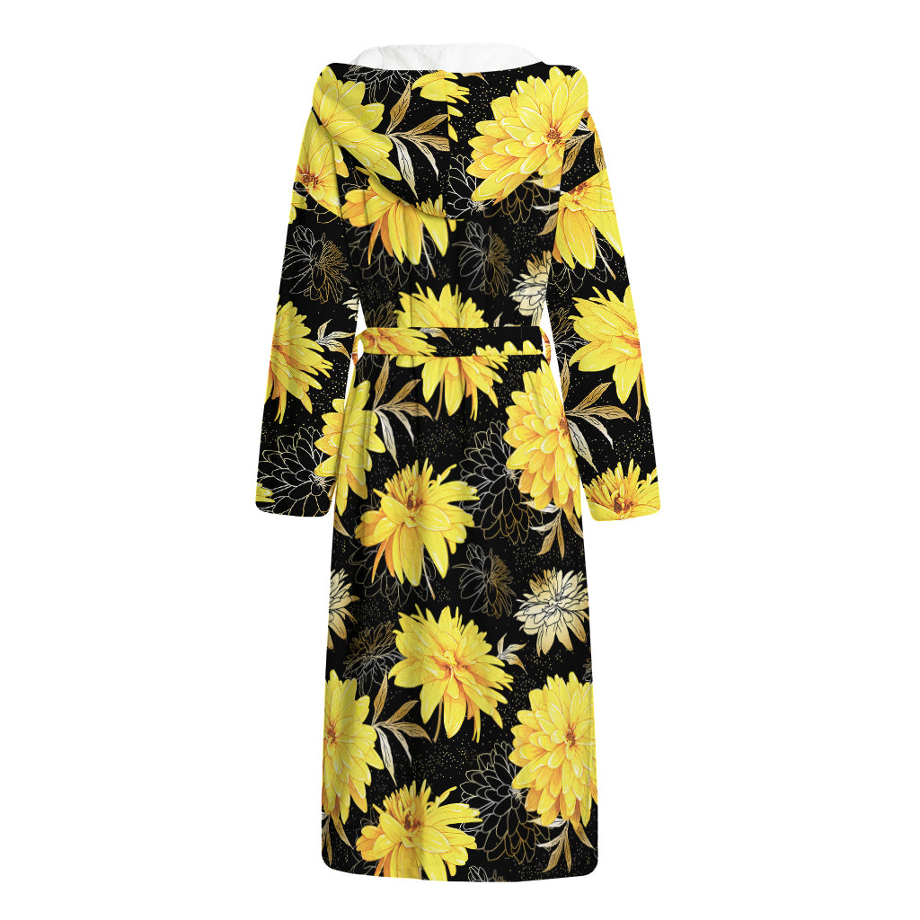 Gold And Yellow Floral Print Hooded Bathrobe