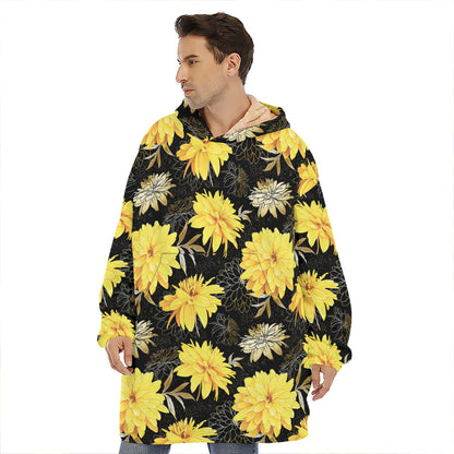 Gold And Yellow Floral Print Hoodie Blanket