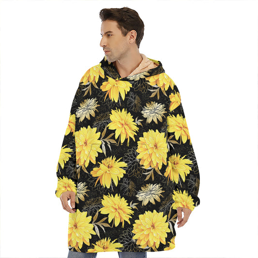 Gold And Yellow Floral Print Hoodie Blanket