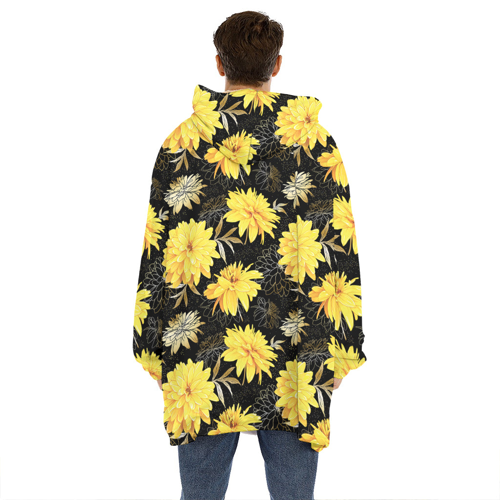 Gold And Yellow Floral Print Hoodie Blanket
