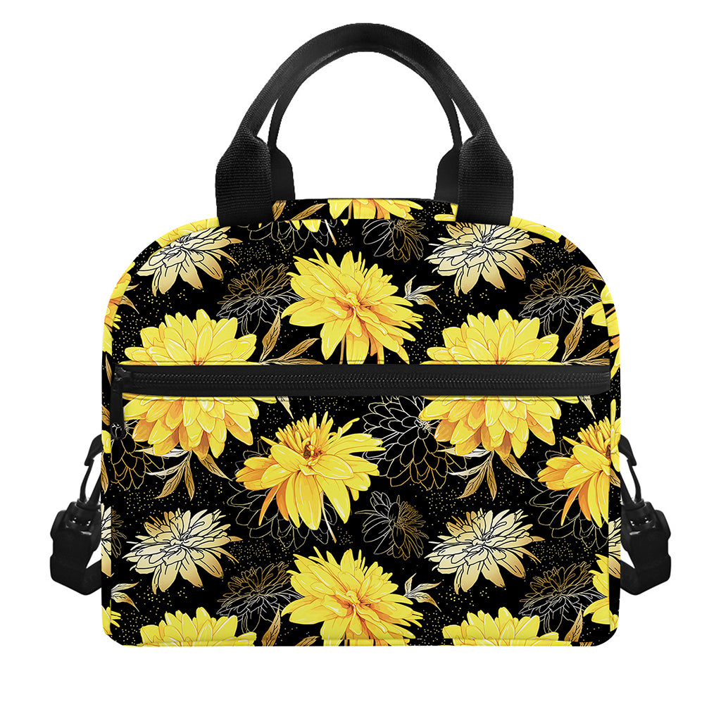 Gold And Yellow Floral Print Insulated Lunch Bag
