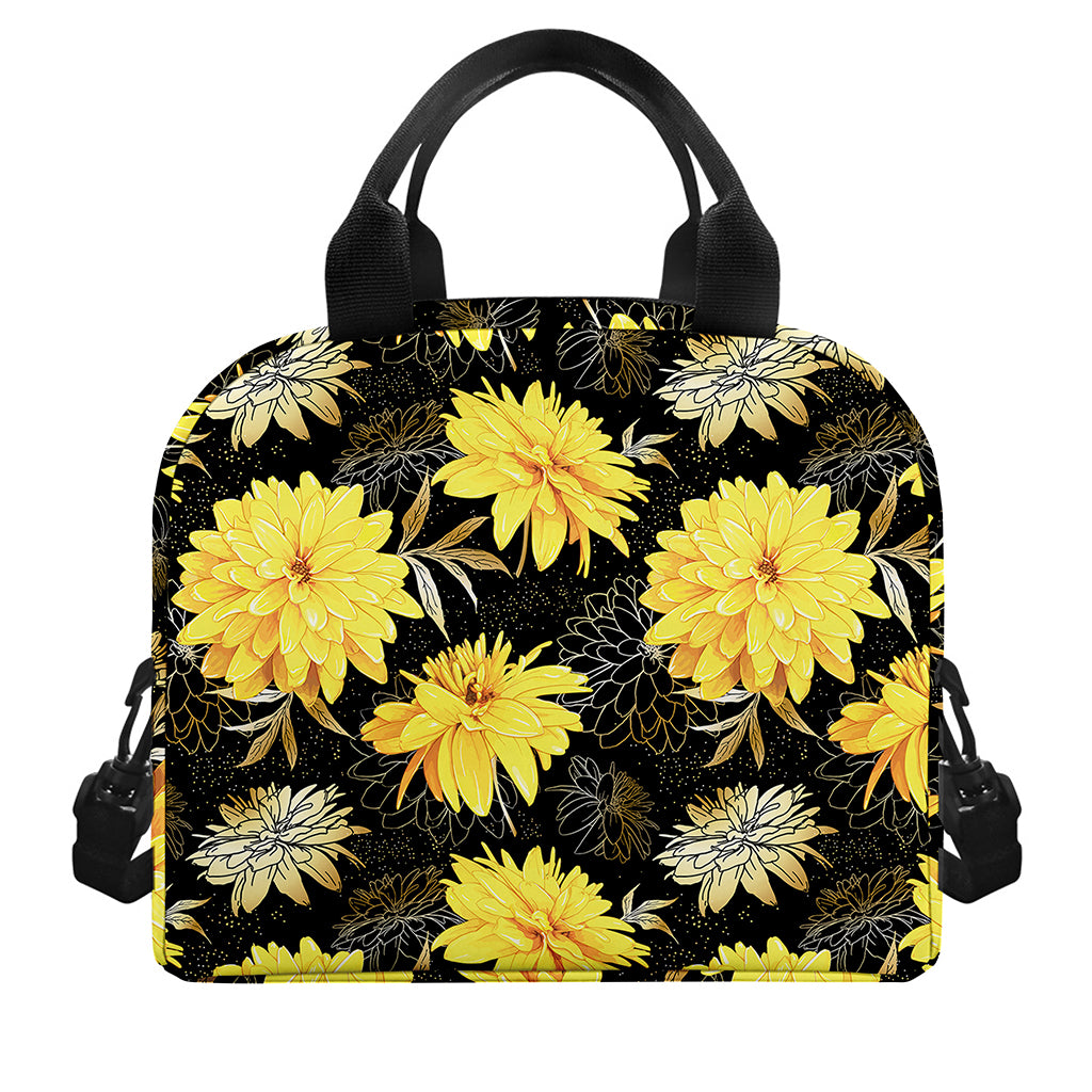 Gold And Yellow Floral Print Insulated Lunch Bag