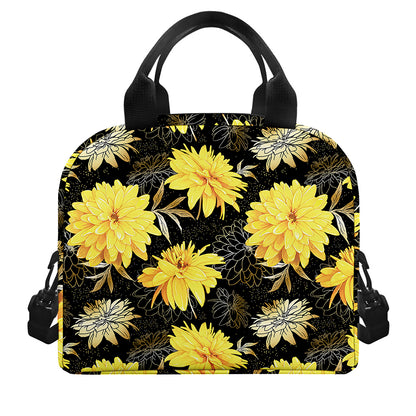 Gold And Yellow Floral Print Insulated Lunch Bag