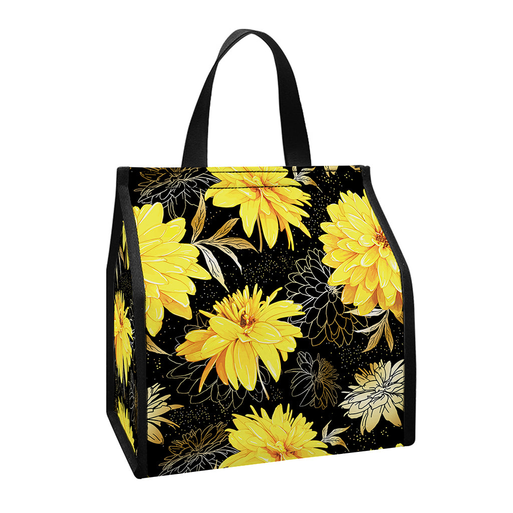 Gold And Yellow Floral Print Insulated Lunch Tote