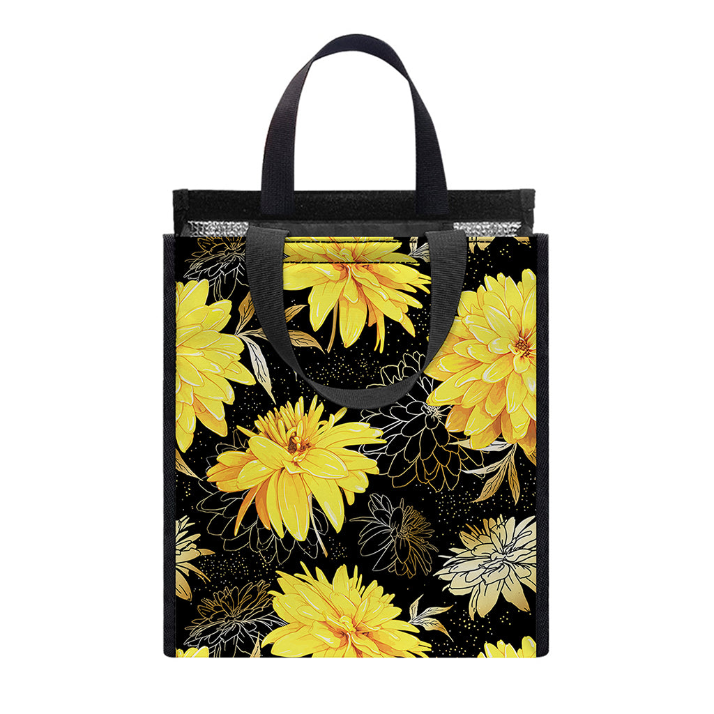 Gold And Yellow Floral Print Insulated Lunch Tote