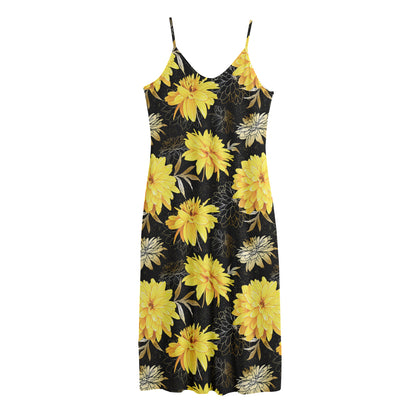 Gold And Yellow Floral Print Jersey Midi Cami Dress