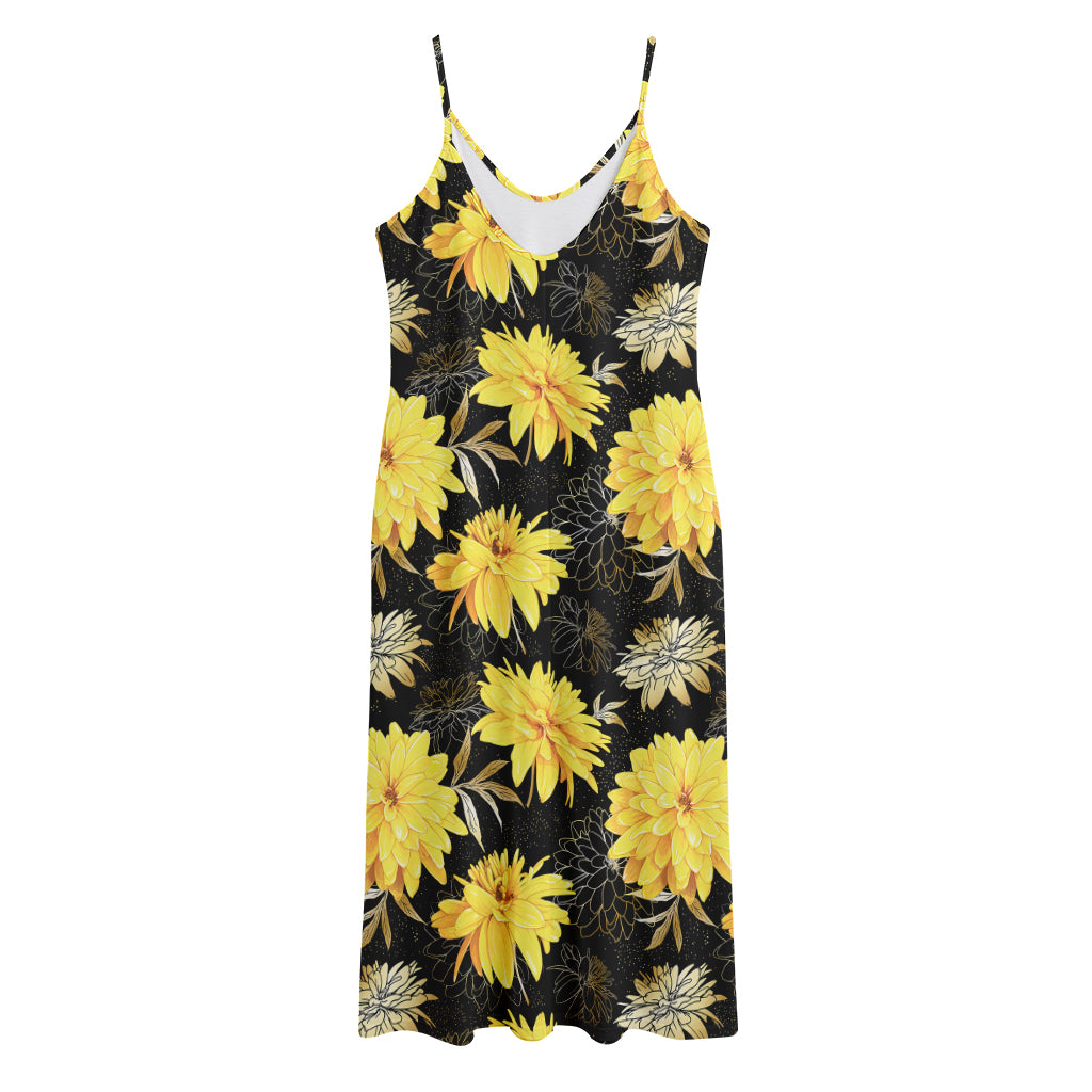 Gold And Yellow Floral Print Jersey Midi Cami Dress