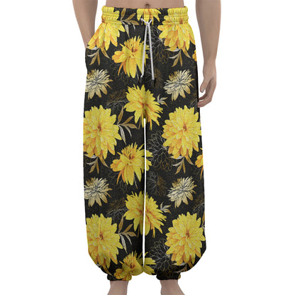 Gold And Yellow Floral Print Lantern Pants