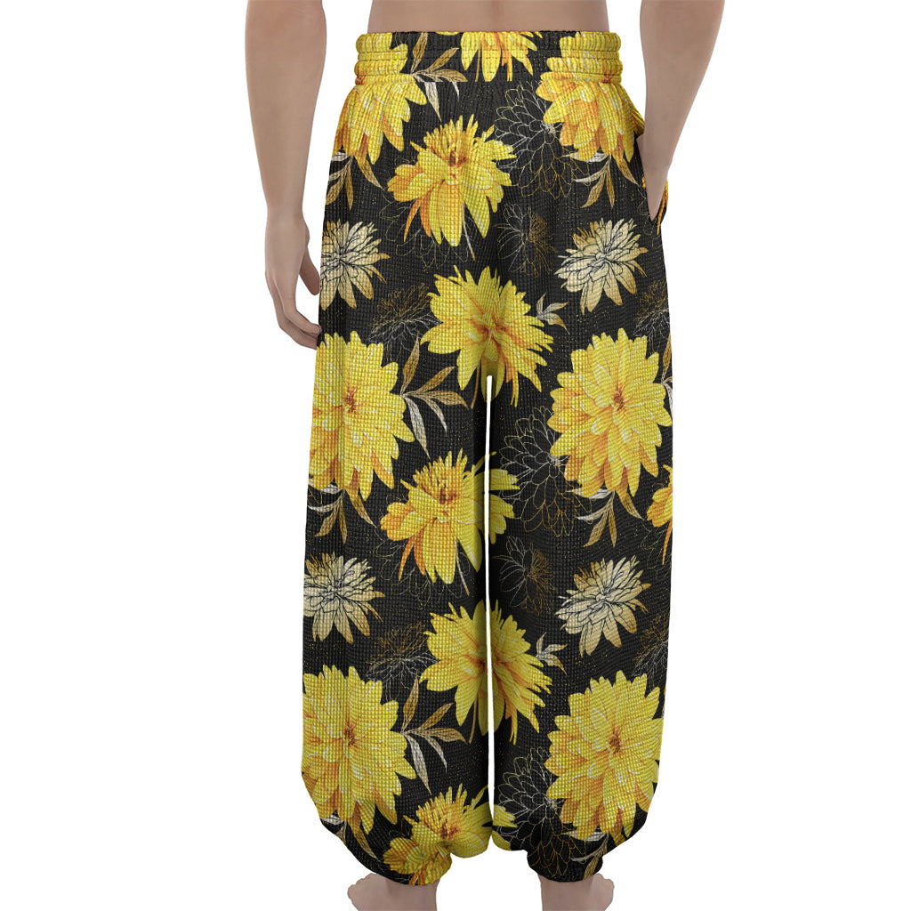 Gold And Yellow Floral Print Lantern Pants