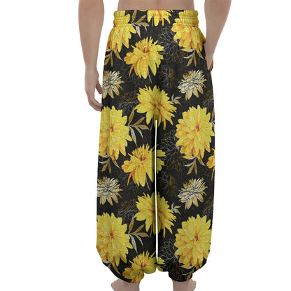 Gold And Yellow Floral Print Lantern Pants