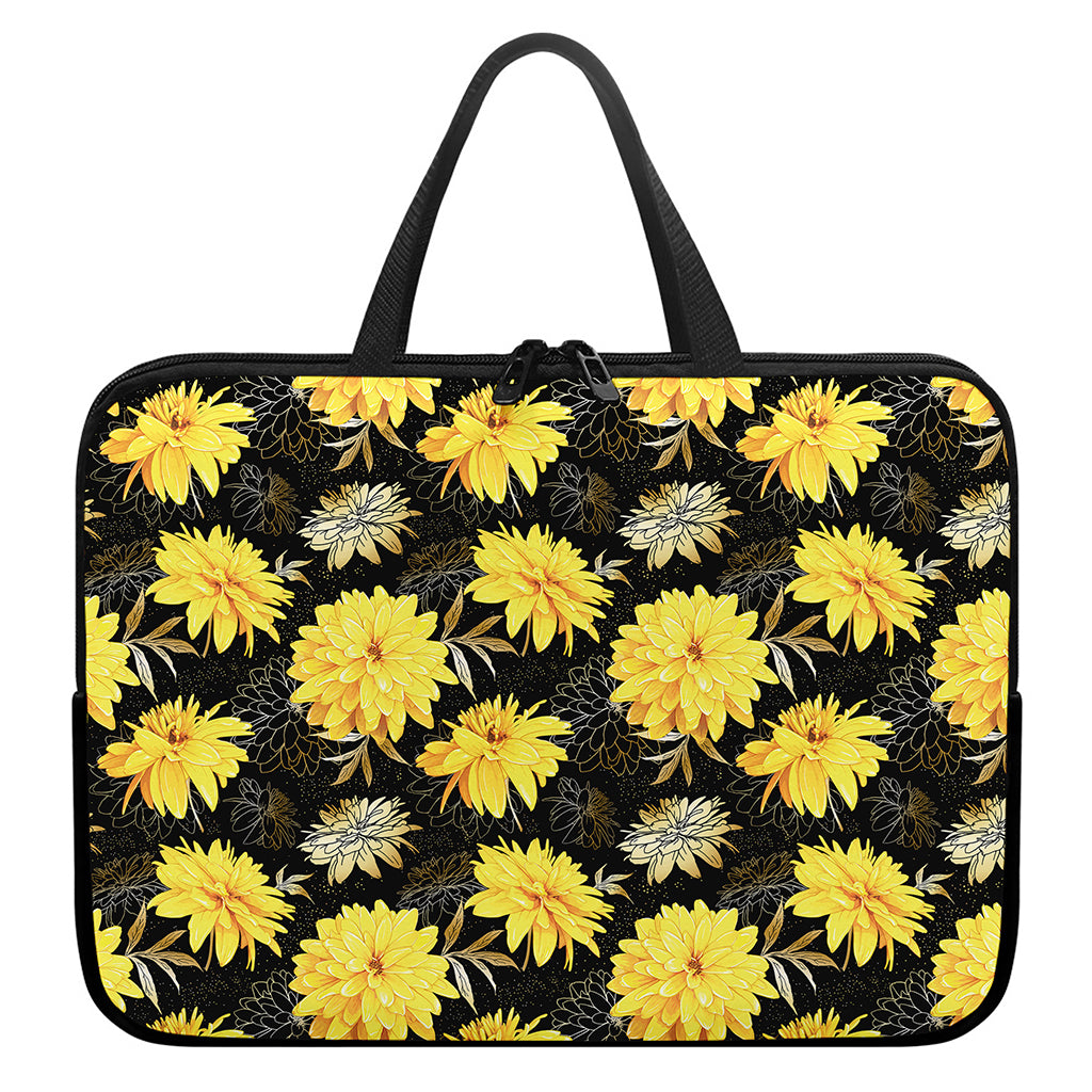 Gold And Yellow Floral Print Laptop Sleeve With Handle