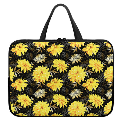Gold And Yellow Floral Print Laptop Sleeve With Handle