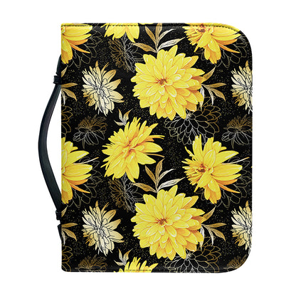 Gold And Yellow Floral Print Leather Bible Cover