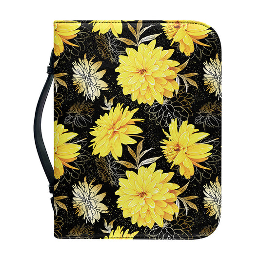 Gold And Yellow Floral Print Leather Bible Cover