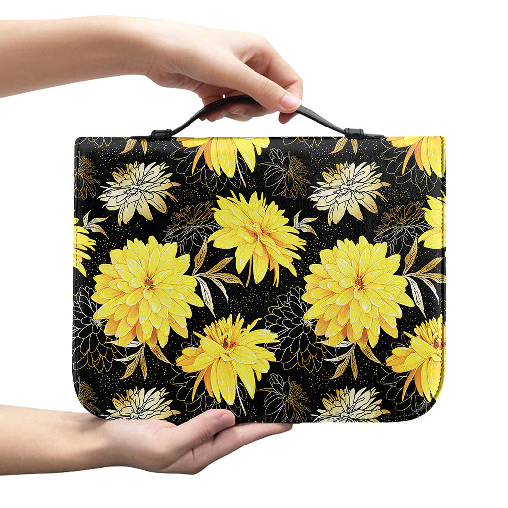 Gold And Yellow Floral Print Leather Bible Cover