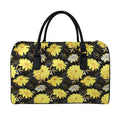 Gold And Yellow Floral Print Leather Duffel Bag