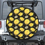 Gold And Yellow Floral Print Leather Spare Tire Cover