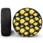 Gold And Yellow Floral Print Leather Spare Tire Cover