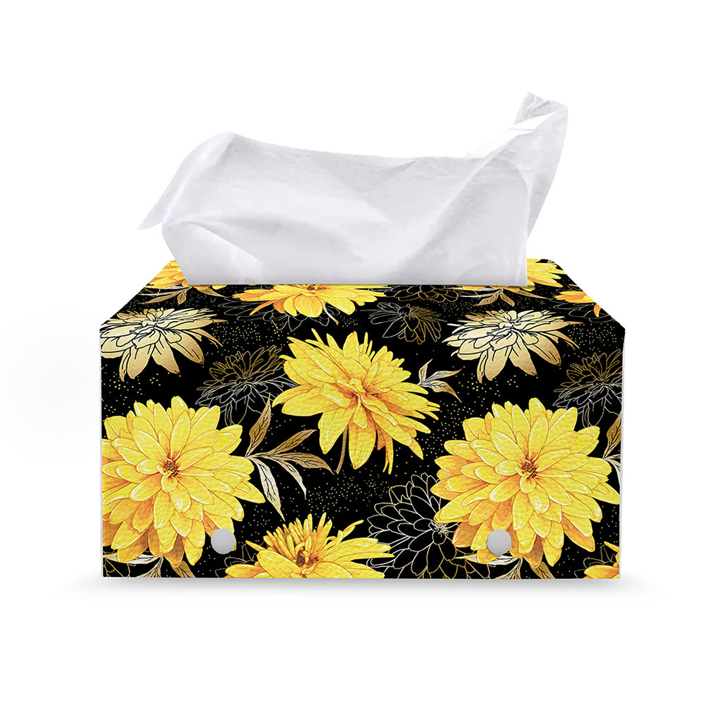 Gold And Yellow Floral Print Leather Tissue Box Cover