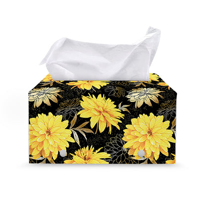 Gold And Yellow Floral Print Leather Tissue Box Cover