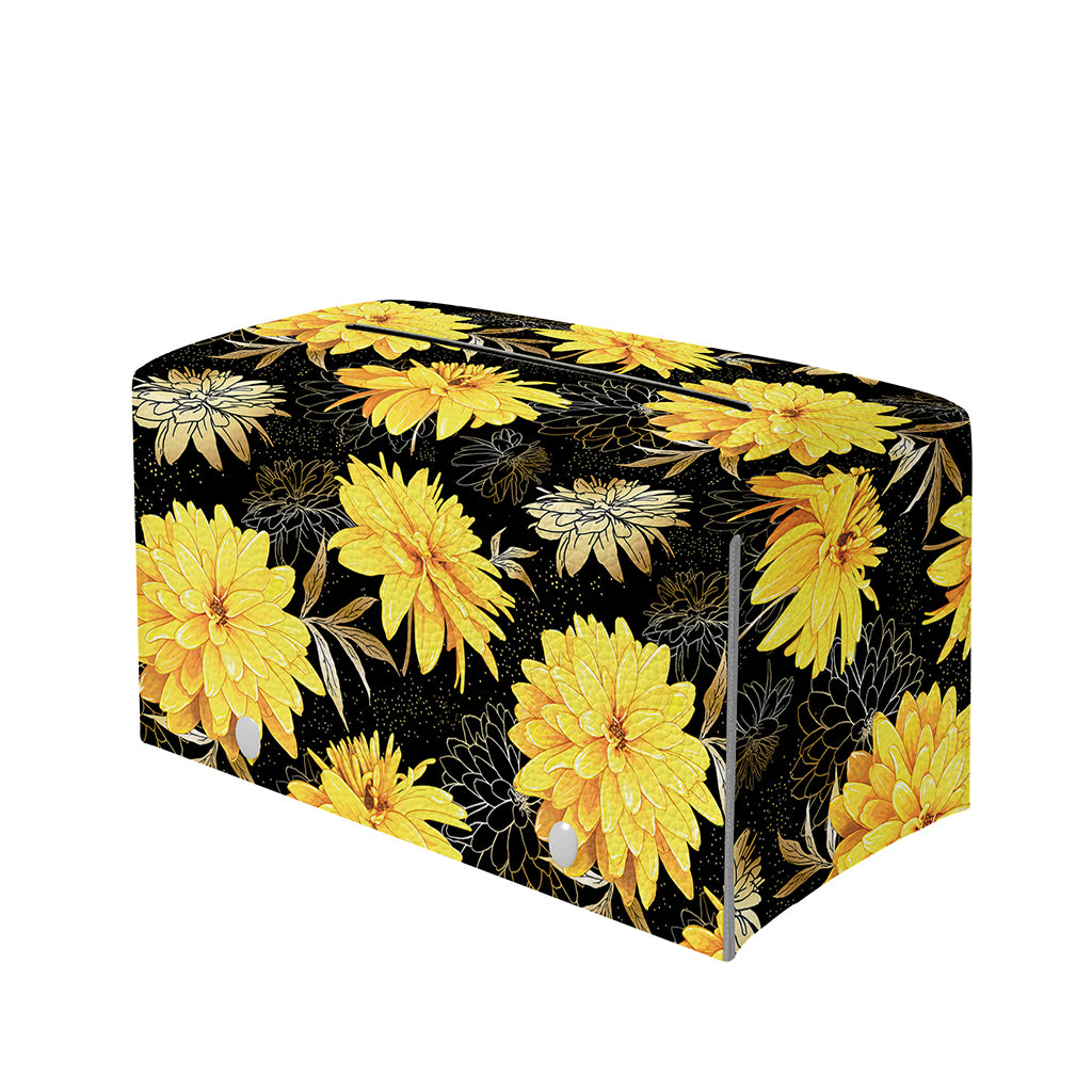 Gold And Yellow Floral Print Leather Tissue Box Cover