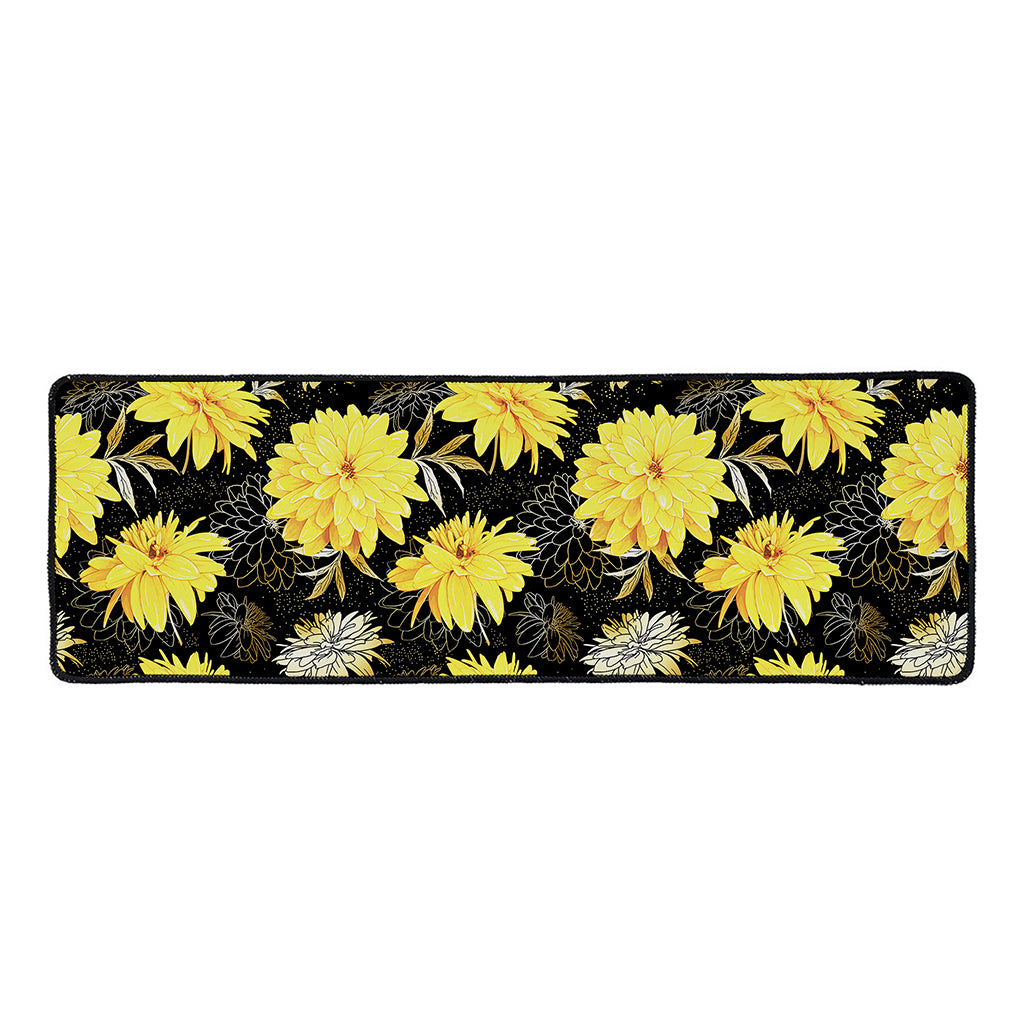 Gold And Yellow Floral Print Long Kitchen Mat