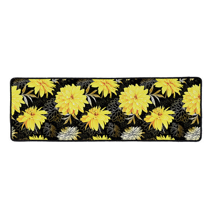 Gold And Yellow Floral Print Long Kitchen Mat