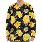 Gold And Yellow Floral Print Long Sleeve Baseball Jersey