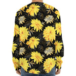Gold And Yellow Floral Print Long Sleeve Baseball Jersey