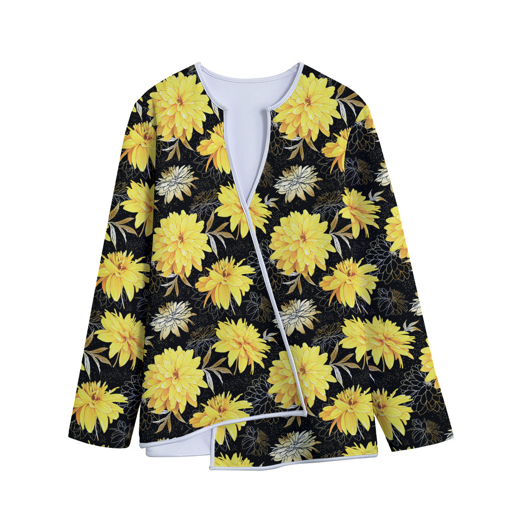 Gold And Yellow Floral Print Long Sleeve Short Coat