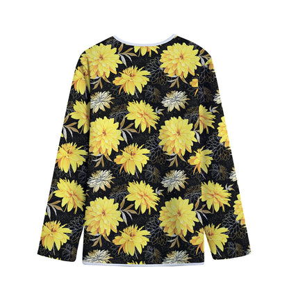 Gold And Yellow Floral Print Long Sleeve Short Coat
