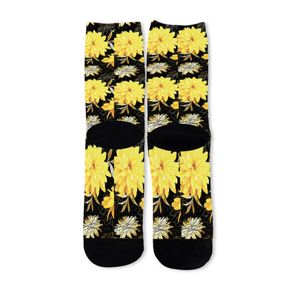 Gold And Yellow Floral Print Long Socks