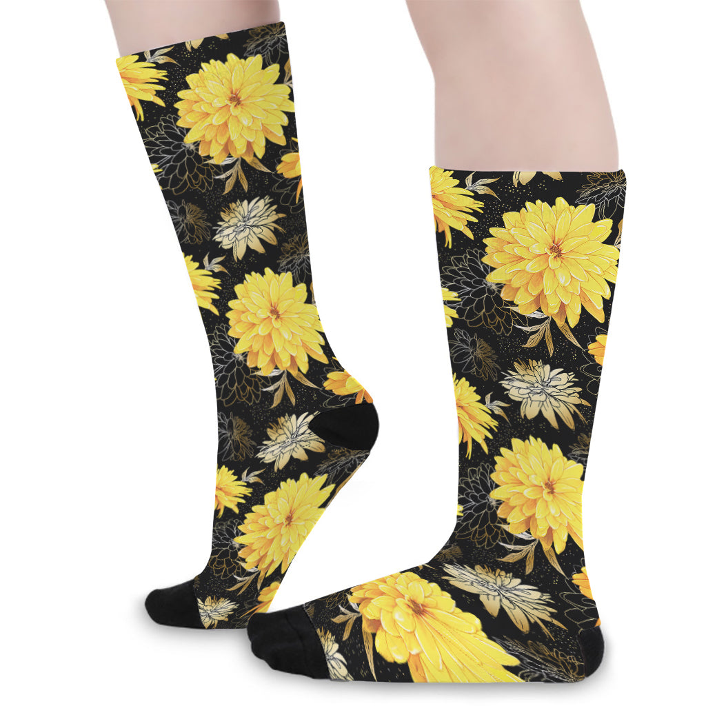 Gold And Yellow Floral Print Long Socks