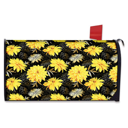 Gold And Yellow Floral Print Mailbox Cover