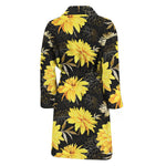 Gold And Yellow Floral Print Men's Bathrobe