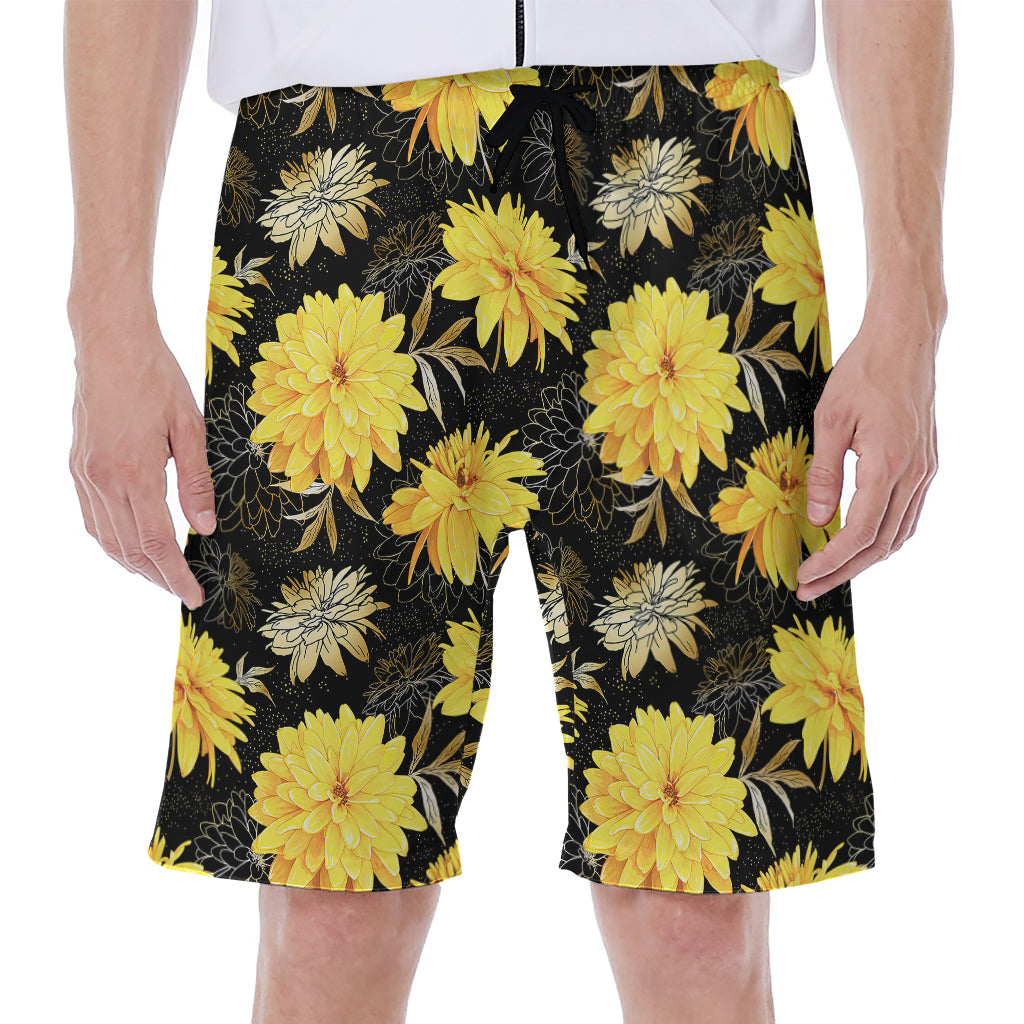 Gold And Yellow Floral Print Men's Beach Shorts