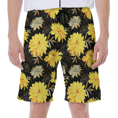 Gold And Yellow Floral Print Men's Beach Shorts