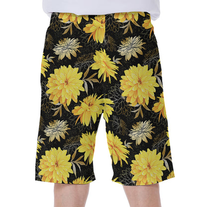 Gold And Yellow Floral Print Men's Beach Shorts