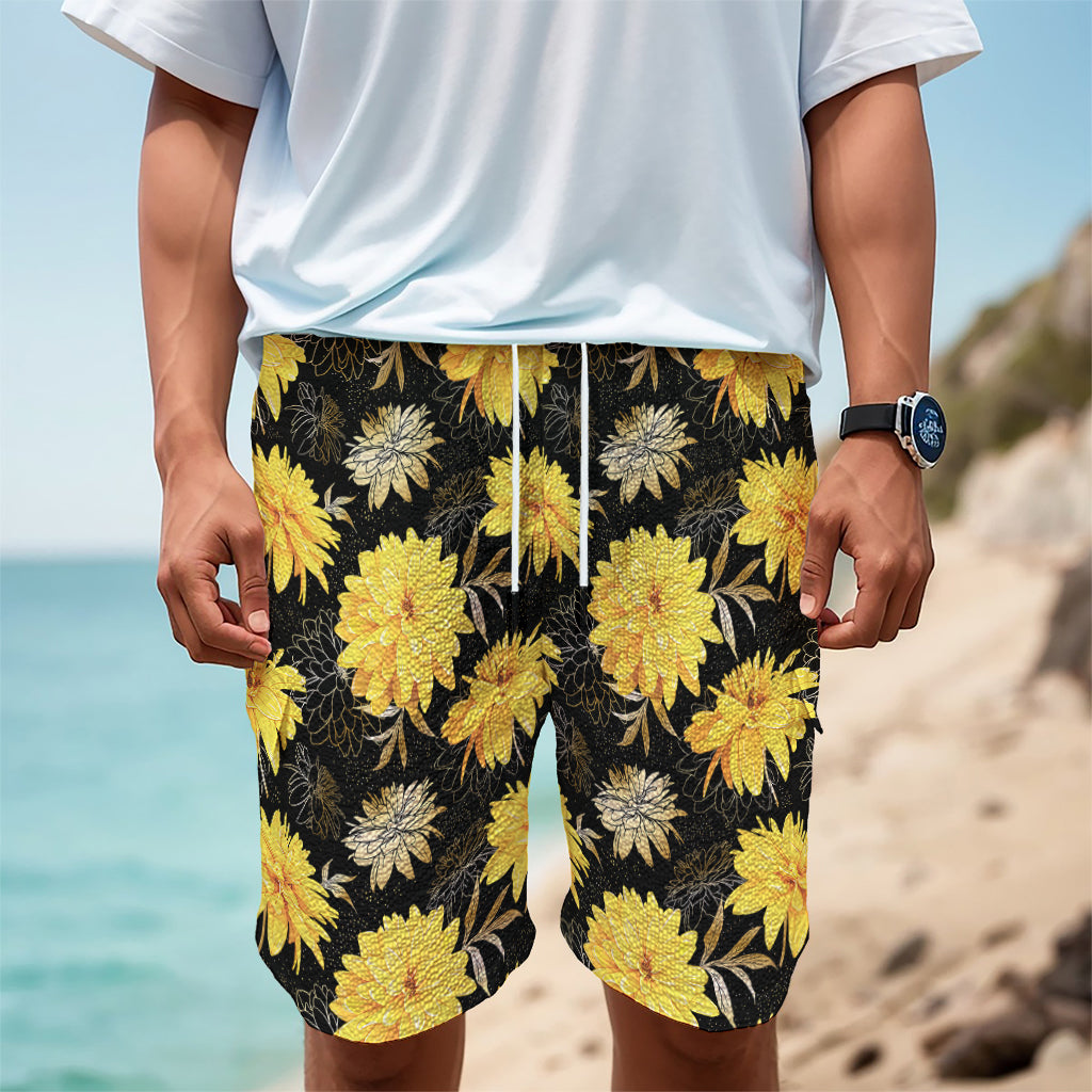 Gold And Yellow Floral Print Men's Cargo Shorts