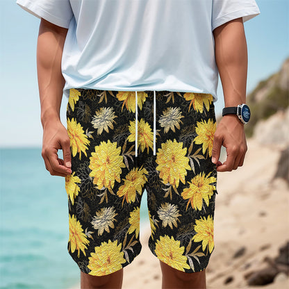 Gold And Yellow Floral Print Men's Cargo Shorts