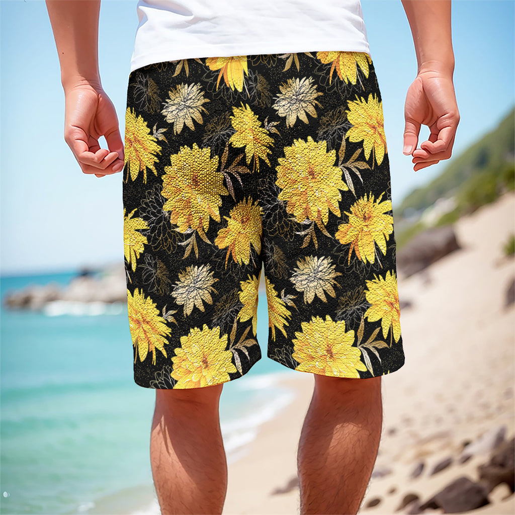 Gold And Yellow Floral Print Men's Cargo Shorts