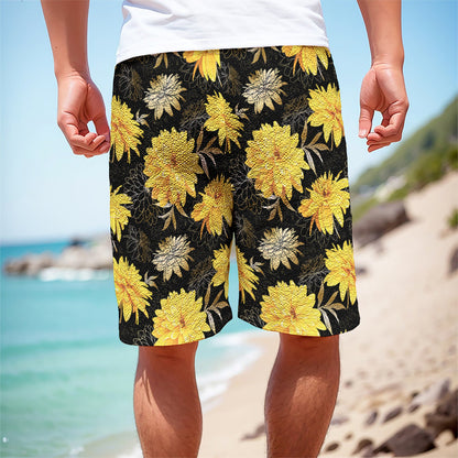 Gold And Yellow Floral Print Men's Cargo Shorts