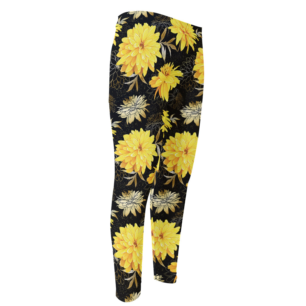 Gold And Yellow Floral Print Men's Compression Pants